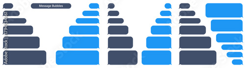 Blank various message bubbles. Green chat or messenger speech bubble. SMS text frame. Short message sending. Dark mode. Vector illustration.