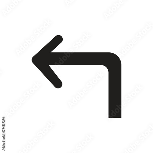 Left turn arrow icon indicating direction, navigation, and return