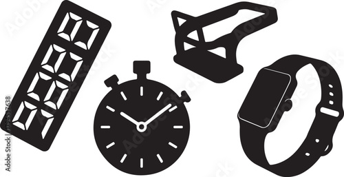 Fitness and gym workout tracker equipment icons vector