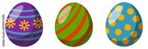 Colorful Easter Egg Set with Spring Designs for Seasonal Greetings and Holiday Celebrations showcasing Vibrant Decorative Patterns and Artistic Easter Decor