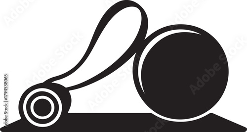 Fitness exercise ball and yoga mat vector silhouette