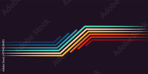 Modern background design in futuristic retro style with colorful lines abstract simple art