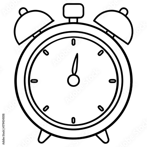 Illustration of an analog alarm clock at twelve oclock on transparent background