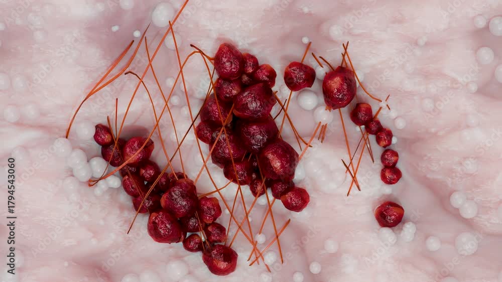 Cancer cell growth uncontrollably over tissue, Tumor infection cells ...