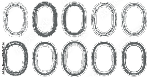 Collection of ten hand drawn oval frames with a distressed textured border for design elements