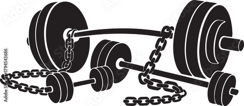 Heavy barbell with chains for powerlifting vector