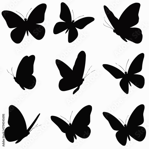 Elegant Butterfly Silhouettes: A collection of exquisite butterfly silhouettes gracefully dancing, evoking a sense of lightness, freedom, and the beauty of transformation. 