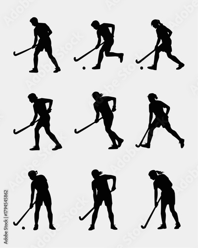 Hockey Silhouettes: Capturing the essence of dynamic hockey movements, these silhouettes highlight the athleticism and focus required in the sport, ideal for illustrating action.