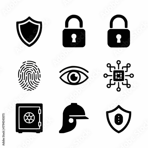 Digital Fortress: A collection of bold, monochromatic icons encapsulates the essence of digital security and data protection.