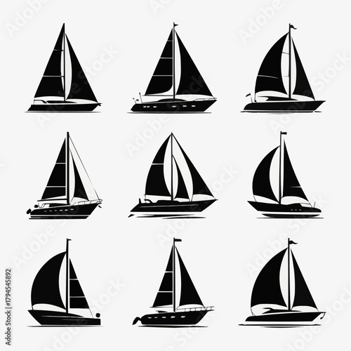Sailing Vessels: A collection of various sailing boats, depicted in silhouette, evoking the freedom and adventure of the open sea.