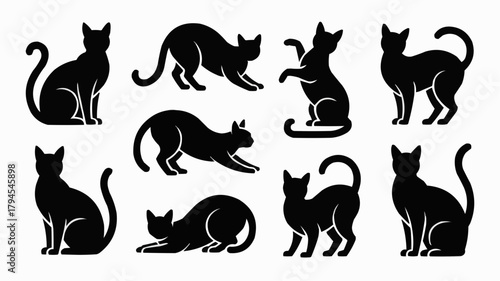 Black Cat Silhouette Collection: A collection of captivating black cat silhouettes in various poses. These elegant illustrations capture the mysterious essence of feline grace.