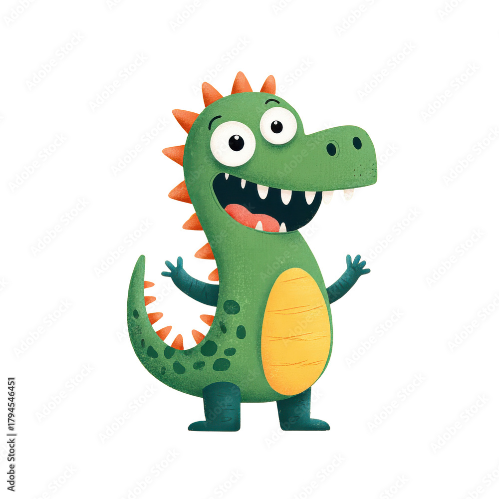 Fototapeta premium Cute baby green cartoon dragon and funny lizard vector illustration