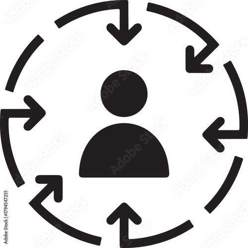 Person icon vector illustration with arrows pointing inwards symbolizing target audience and focus