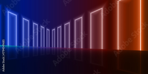 Fototapeta Naklejka Na Ścianę i Meble -  abstract 3D prespective colorful neon bar shine in the dark