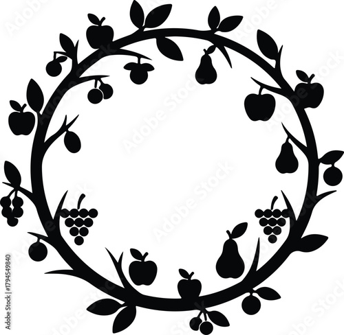 Illustrator Fruit tree branch with apples pears and grapes Silhouette vector
