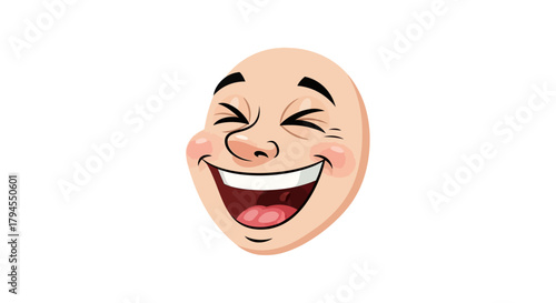 A cartoon illustration of a bald man's face laughing heartily with eyes closed and a wide smile.
