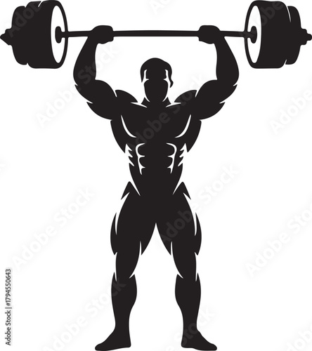 Weightlifter lifting heavy barbell silhouette vector art