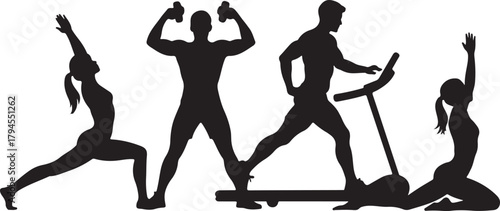 Women fitness exercise and yoga poses silhouette set