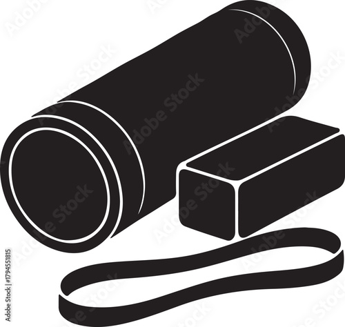 Yoga mat and fitness equipment vector silhouette illustration