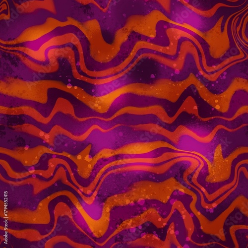 Abstract Digital Paint Tie Dye Watercolor Horizontal Wavy Liquid Stripes Lines with Splatters Seamless Pattern Blurred Batik Background