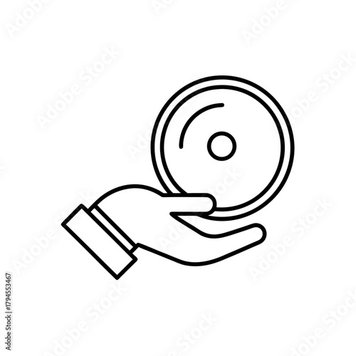Hand holding a compact disc outline vector image on transparent background silhouette