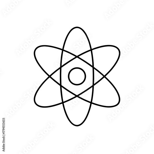 Simple depiction of an atom with orbiting electrons on transparent background silhouette