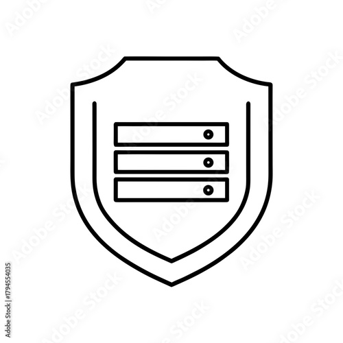 Shield containing three horizontal server racks icon on transparent background silhouette
