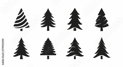 Set of Black Silhouette Christmas Trees for Holiday Decorations