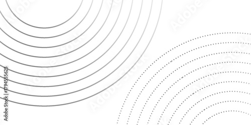 Modern white background with black circle rings. Digital future technology concept art simple modern abstract