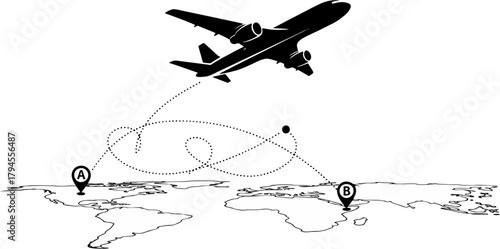 Airplane flying in the sky over the world