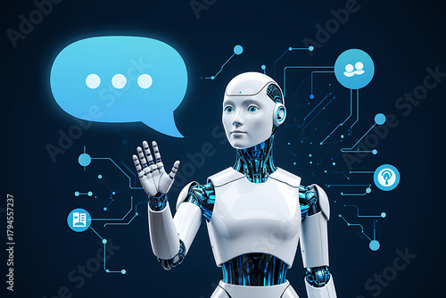 Wallpaper Mural Futuristic robot interacting with digital communication interface, symbolizing AI assistance and connectivity Torontodigital.ca