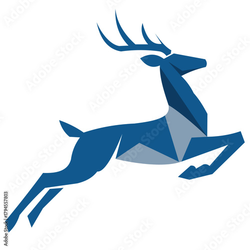 Leaping Antelope, Abstract Geometric Blue Impala Icon