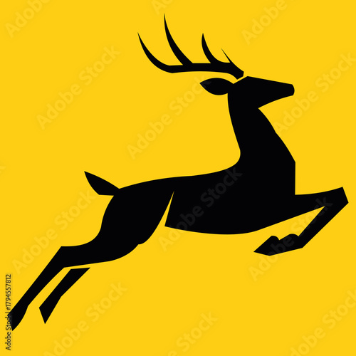 Black Antelope Silhouette on Yellow Background