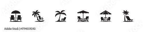 Tree and Beach chair silhouette icon, tree and bench flat vector icon for apps and websites, vector illustration EPS 10