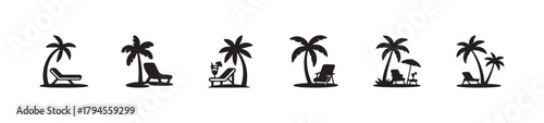 Tree and Beach chair silhouette icon, tree and bench flat vector icon for apps and websites, vector illustration EPS 10