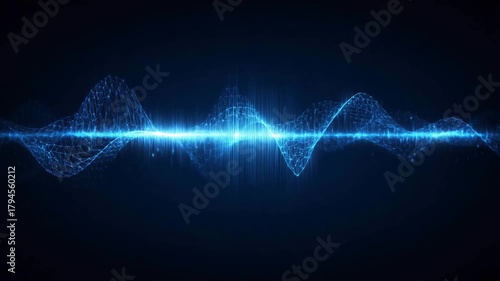 Abstract sound wave on a digital blue technology background. Audio equalizer element for music, radio, or voice visualization. Modern  concept in low-poly wireframe style.