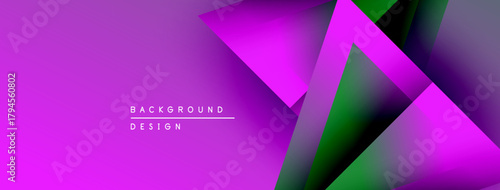 Modern abstract background. Gradient purple, green shapes overlap creating dynamic visual effect. Minimalist design suitable for presentations.