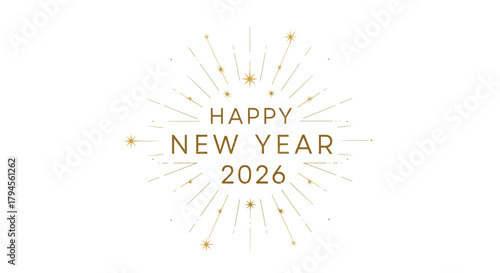 Celebrate the arrival of 2026 with this elegant golden 'Happy New Year' burst design, perfect for festive greetings and event promotions.