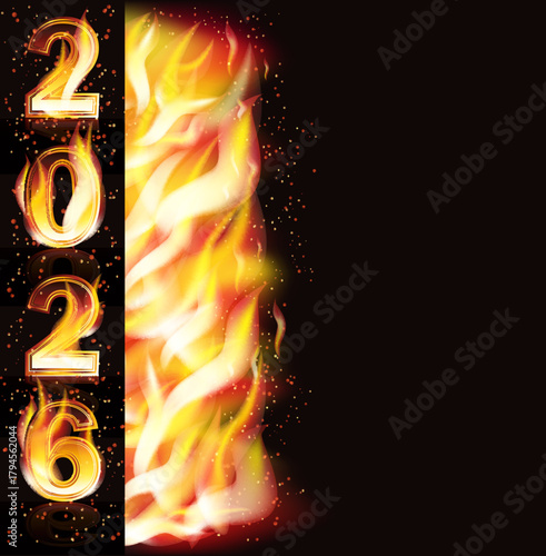 Happy flame 2026 new year banner, vector illustration