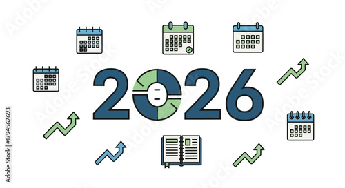 Exciting 2026 business growth projections with calendar dates and open notebook for planning and strategy, a dynamic year ahead for financial growth