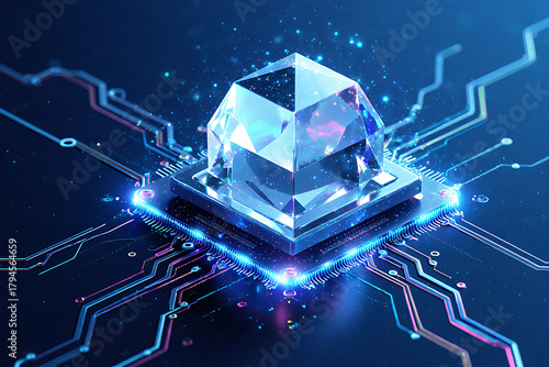 Wallpaper Mural Brilliant crystal core powering advanced futuristic circuitry with vibrant blue light. Torontodigital.ca