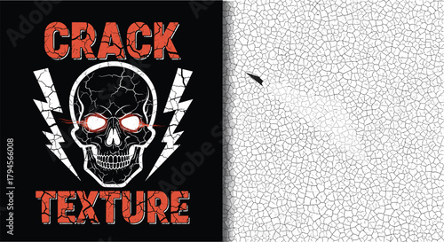 MobileIllustration of crack texture design featuring a skull with lightning bolts, creating a striking and edgy visual the cracked pattern adds depth and interest to the overall design