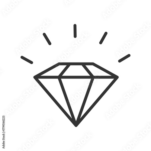 Outline diamond icon isolated flat style design.