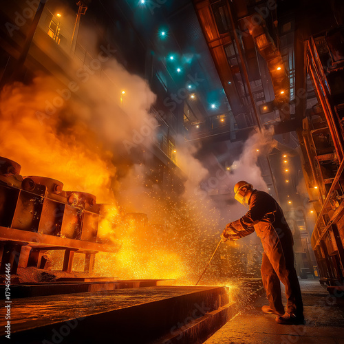 Industrial Worker in Heavy Manufacturing Environment
Metal Production Process in Modern Factory