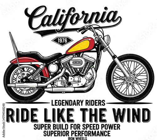 Illustration of vintage california motorcycle illustration a classic chopper design featuring legendary riders, speed power, and superior performance