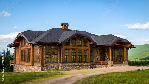 Spacious log cabin home in a picturesque rural landscape