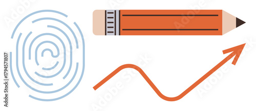 Fingerprint for identity, pencil for creativity, and arrow for growth and progress. Ideal for innovation, personal development, business strategy, education, design, futuristic concepts