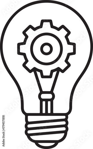 Vector light bulb icon with an internal gear symbol, illustrating concepts of innovation, engineering, and solutions