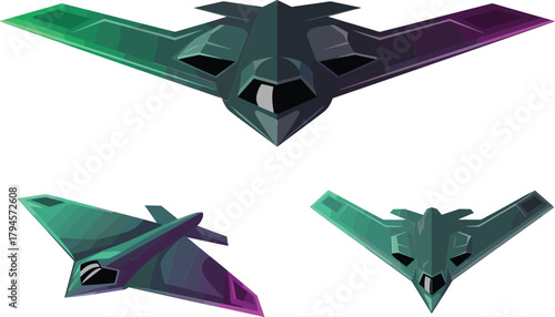 Futuristic Stealth Aircraft Vector Set Abstract Color Gradient