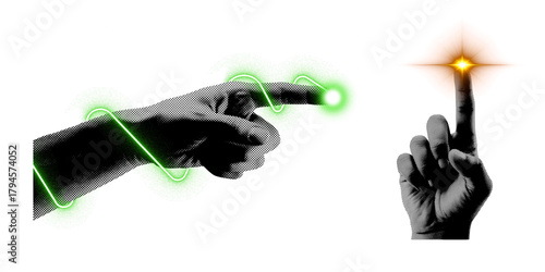 Futuristic Hands Touching with Glowing Light Energy Connection PNG